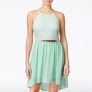 BCX mint lace high-low A-line sleeveless dress with braided belt size 7